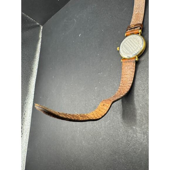 Vintage 90's Tourneau Dress Quartz Date Watch Gold Tone Brown Leather Band 24mm - Picture 8 of 11